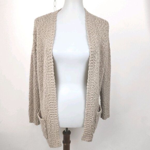 Forever 21 Cozy Textured Boucle Beige Open Front Cardigan Pockets Womens S - Picture 1 of 5